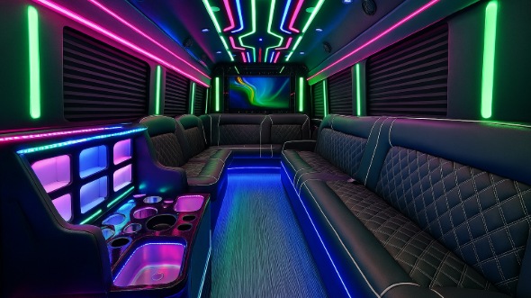 Interior of Rochester Party Bus Company's 40 Passenger Party Bus in Rochester